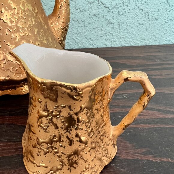 * MINT* Vintage Holley Ross Weeping 22K Gold Tea Set: Teapot, Creamer & Sugar - Picture 3 of 16